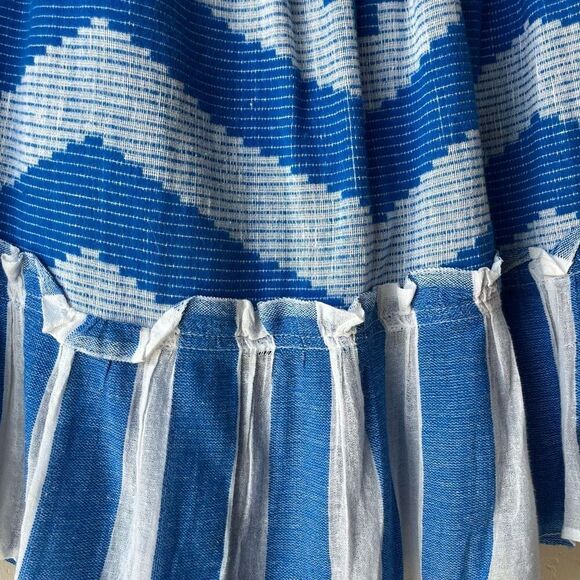 Lemlem Blue Striped Aztec Print Boho Ruffled Summer Beach Mini Skirt Size Large - Picture 5 of 6